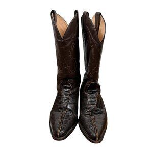 Vintage Alligator Pointed Toe Cowboy Boots Western Size 8.5 Men Brown Leather